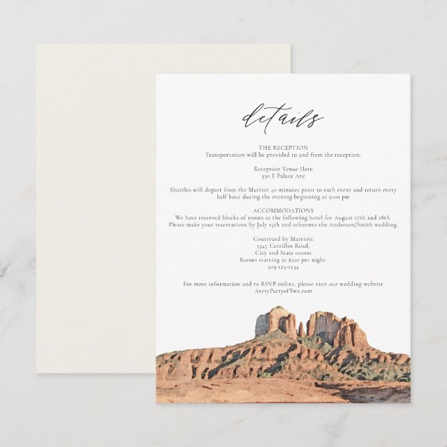 Carte de détails SEDONA Watercolor Desert Arizona (Devant / Derrière)