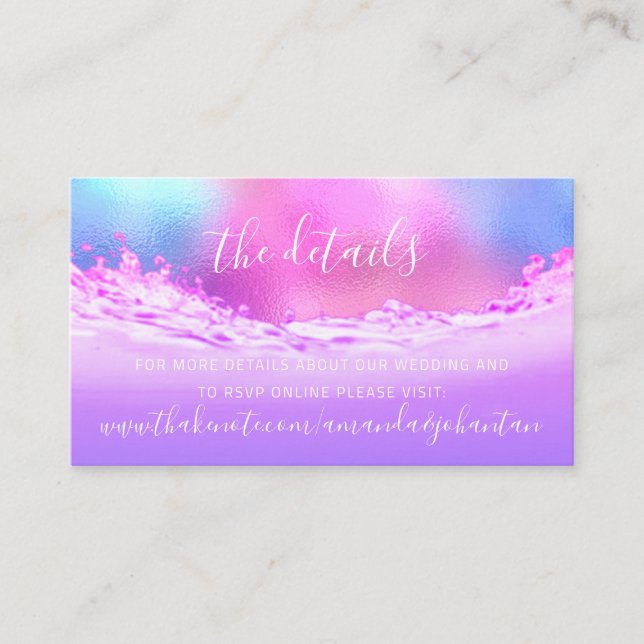 Carte de détails Site Web Tropic Wedding Pink Wave (Devant)