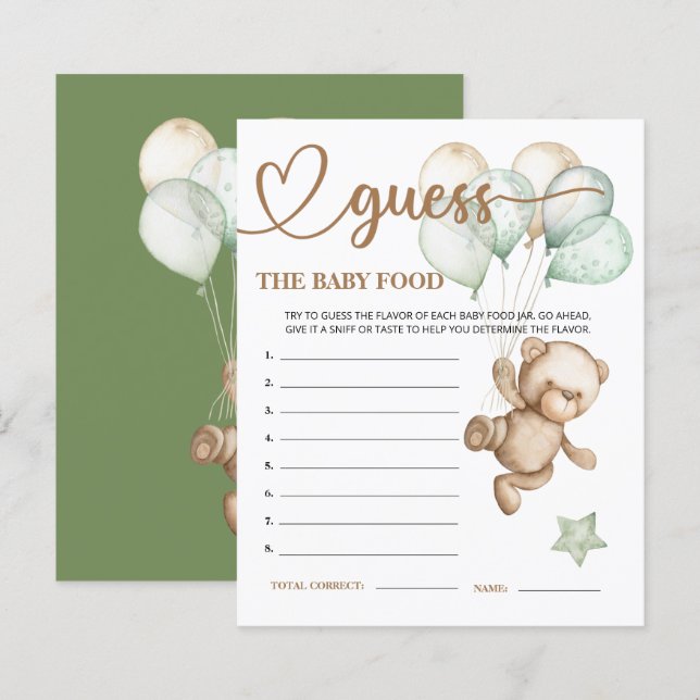 Carte de devinette de nourriture pour bébé Teddy B (Devant / Derrière)