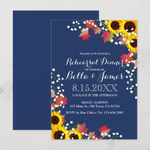 Carte de dîner de la Marine Blue Sunflower