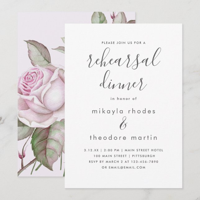 Carte de Dîner de Répétition Rose violette (Devant / Derrière)