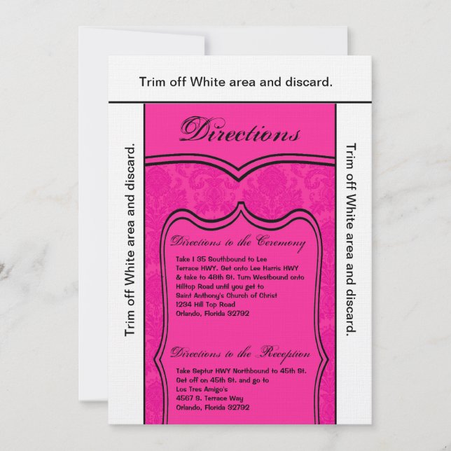 Carte de direction 3.5x6 Hot Pink Damask (Devant)