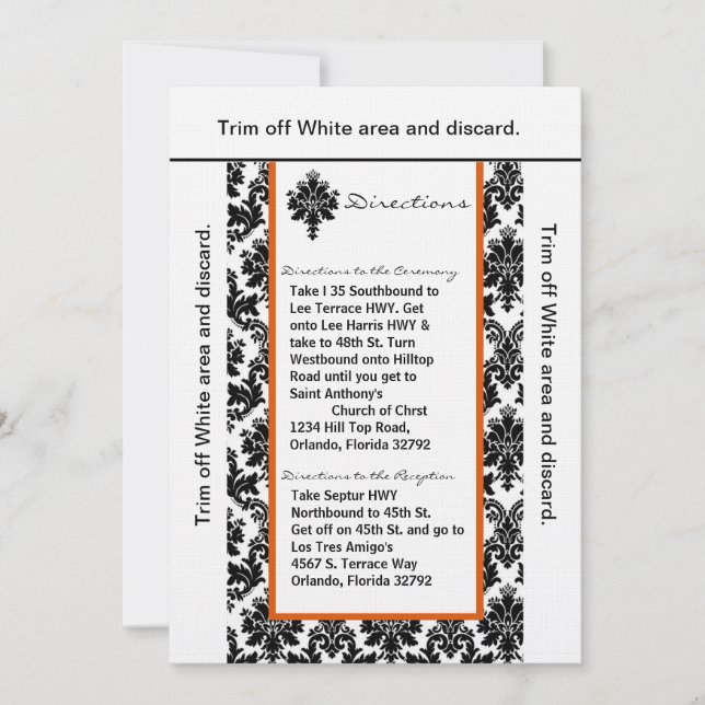 Carte de direction 3.5x6 Noir Oran Damask (Devant)