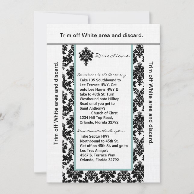 Carte de direction 3.5x6 noir Tiff Damask (Devant)