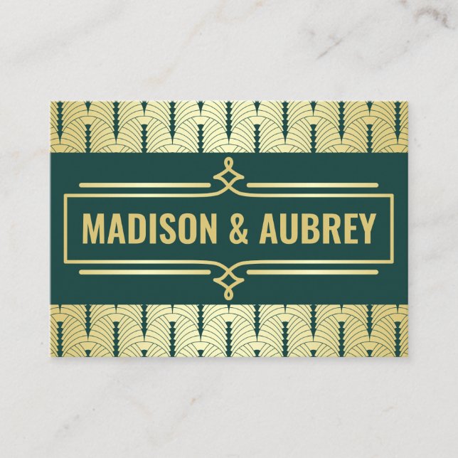 Carte de direction Art Déco Mariage Gold Dark Gree (Devant)