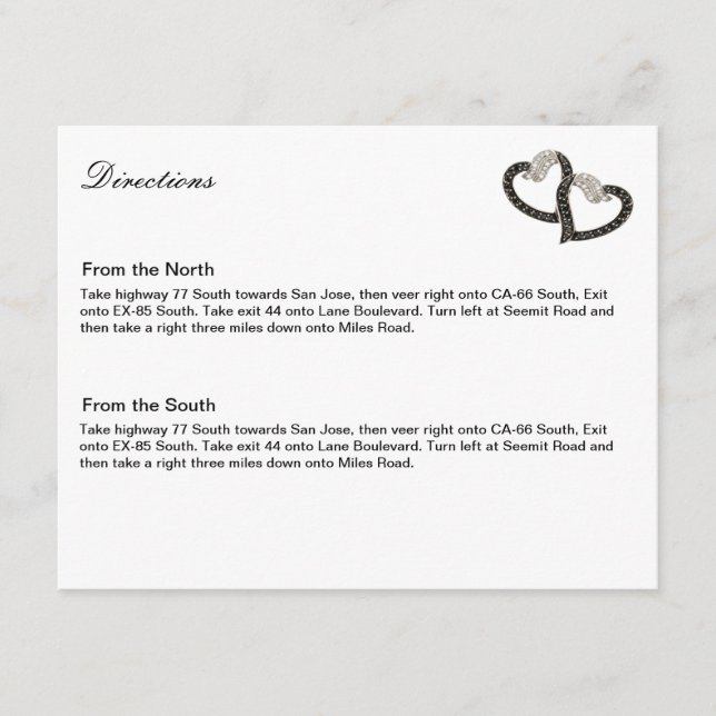 Carte de direction Coeurs Diamants Noir & Blanc (Devant)
