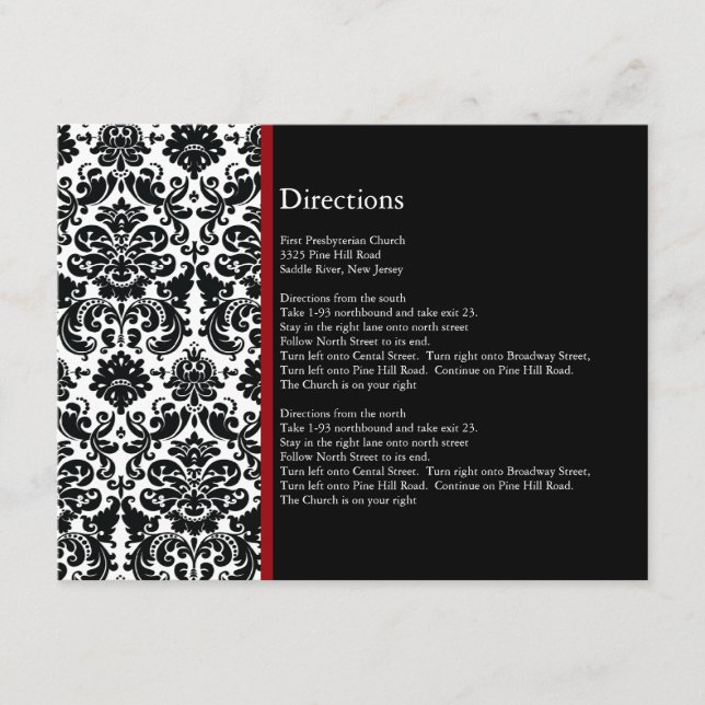 Carte de direction d'accent rouge damassé noir (Devant)