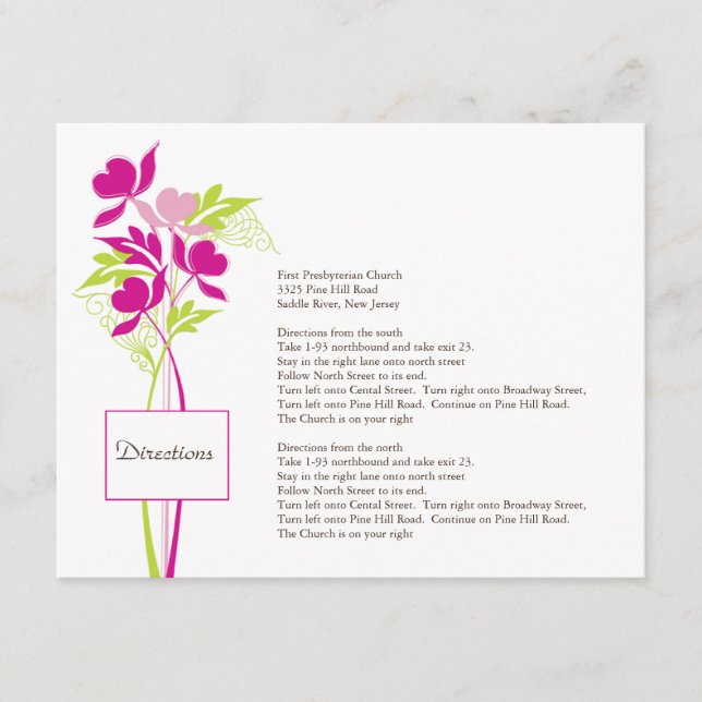 Carte de direction de bouquet rose et vert élégant (Devant)