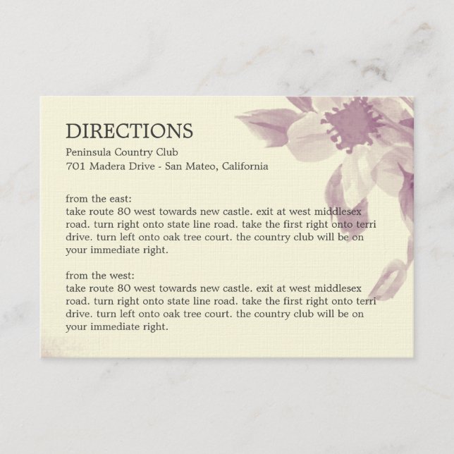 Carte de direction de la florale d'aquarelle (Devant)