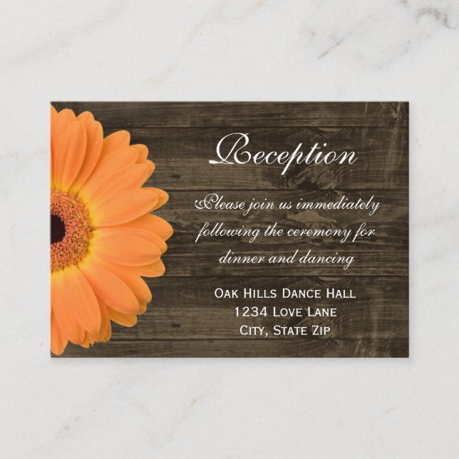 Carte de direction de mariage orange Daisy (Devant)