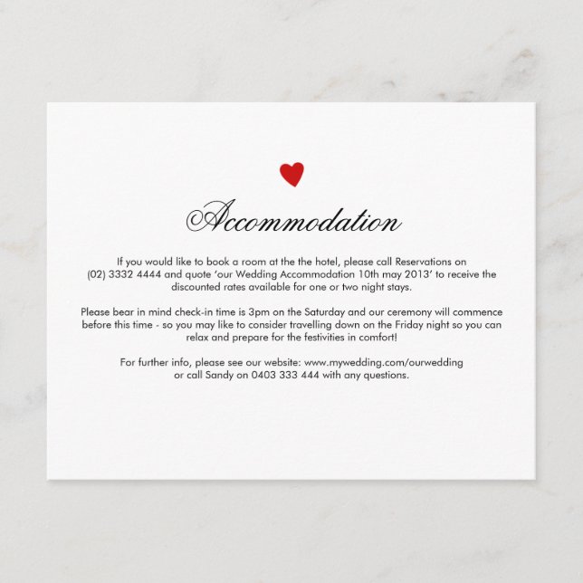 Carte de direction du Mariage Little Red Heart (Devant)
