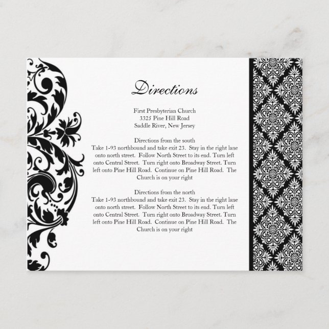 Carte de direction Mariage damassé noir (Devant)