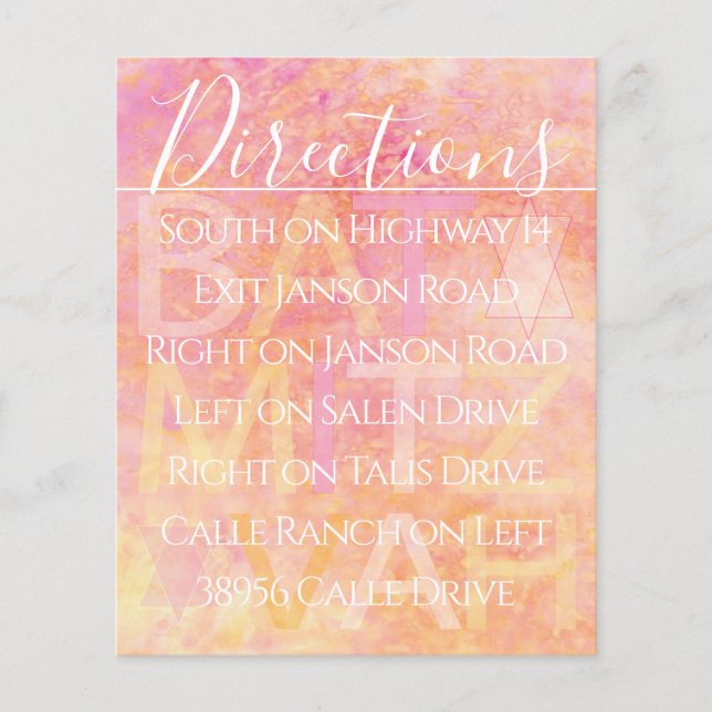 Carte de direction simple et subtile du Bat mitzva (Devant)