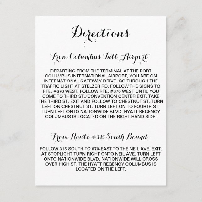 Carte de directions de calligraphie (Devant)