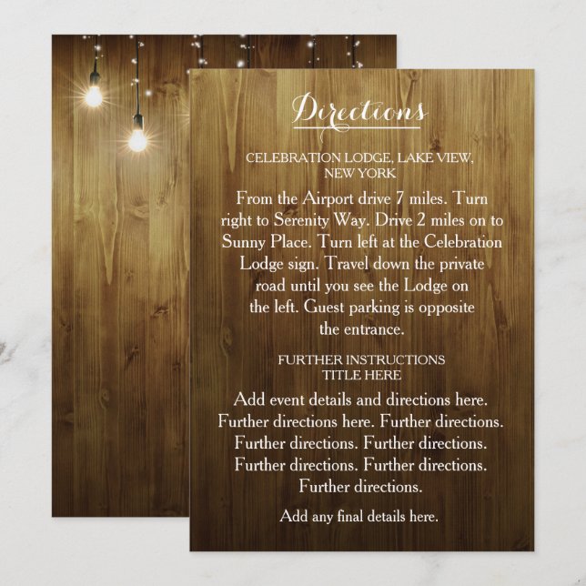 Carte de directions de mariage avec guirlande de l (Devant / Derrière)