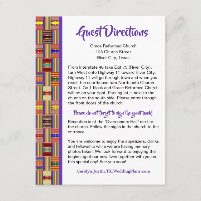 Carte de directions pour invités avec motif africa (Devant)