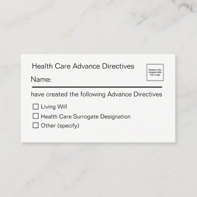 Carte de directives anticipée de soins de santé (Devant)