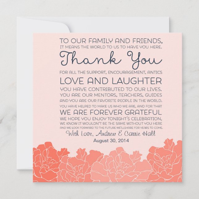 Carte de disposition de mariage Message de remerci (Devant)
