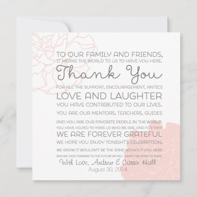 Carte de disposition de mariage Message de remerci (Devant)