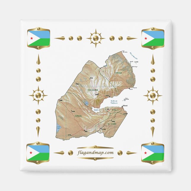 Carte de Djibouti + Magnet des drapeaux (Devant)