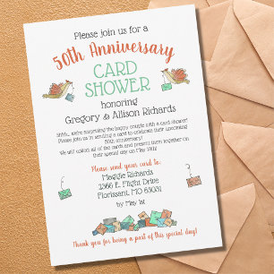 Carte de douche d'anniversaire 50 ans Oiseaux