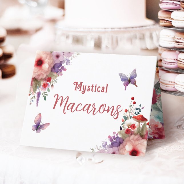 Carte de Étiquette de buffet pour l'anniversaire d (Mystical Macarons Fairycore Birthday Party Food Buffet Card )