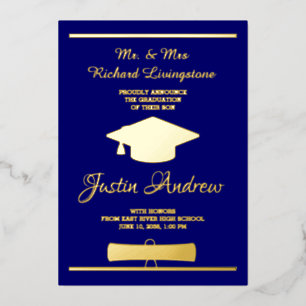 Carte de Faire-part Bleue Gold Foil