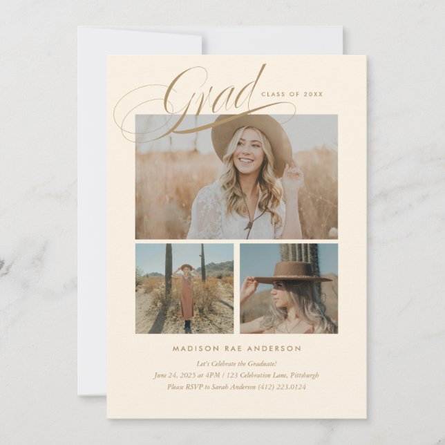 Carte de Faire-part Classy Script Graduation (Devant)