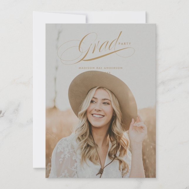 Carte de Faire-part Classy Script Graduation (Devant)