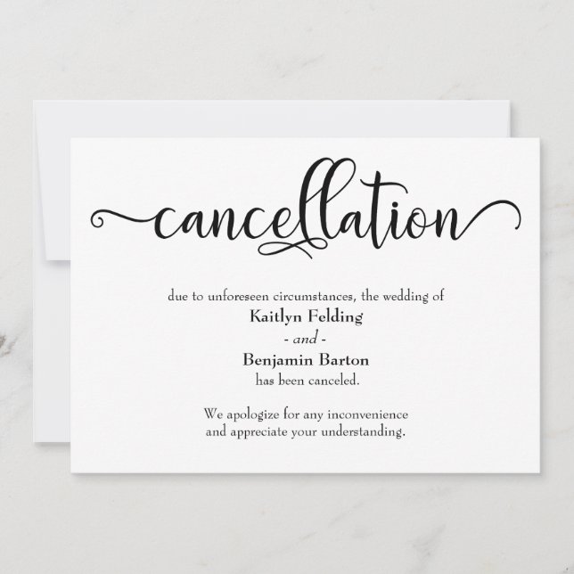 Carte de Faire-part d'annulation du Mariage de cal (Devant)