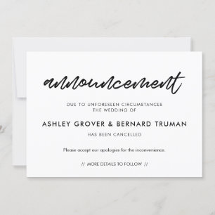 Carte de faire-part d'annulation Mariage moderne