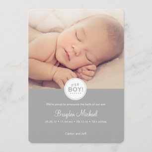 Carte de faire-part de bébé dans le gris - c'est