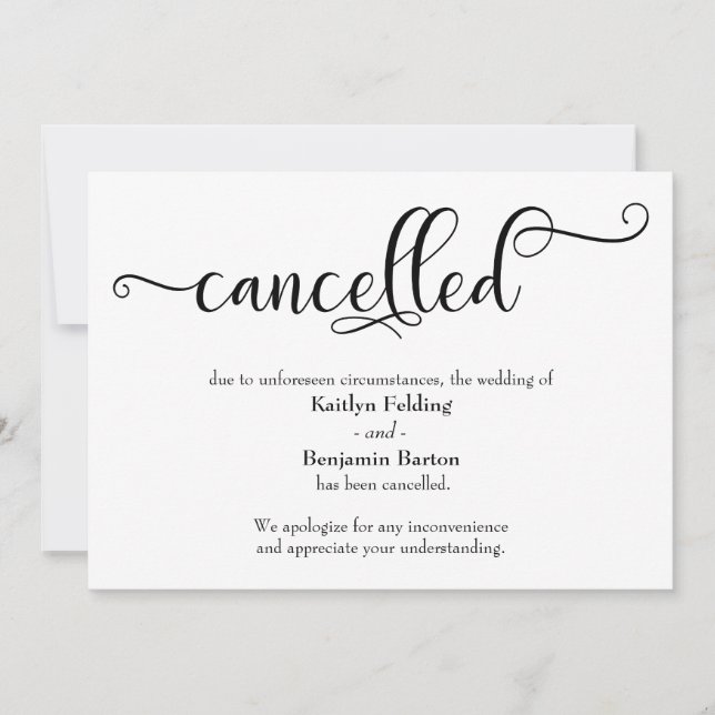 Carte de Faire-part de calligraphie Mariage annulé (Devant)