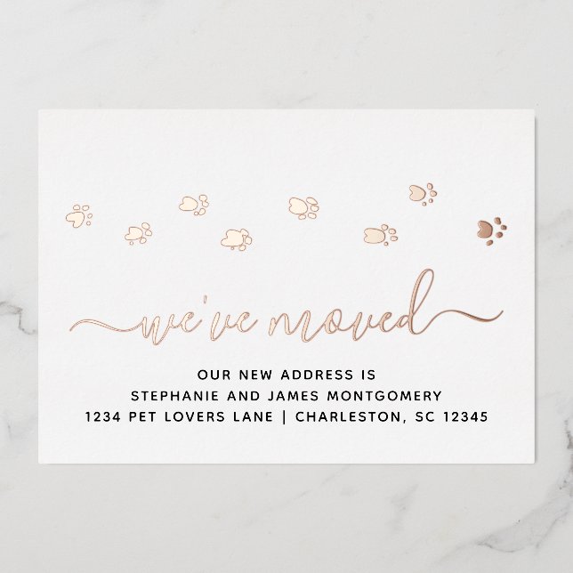 Carte de Faire-part de déplacement Rose Gold Foil (Recto)