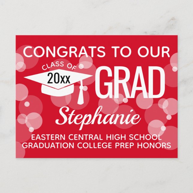 Carte de Faire-part de Graduation Budget Red Bubbl (Devant)
