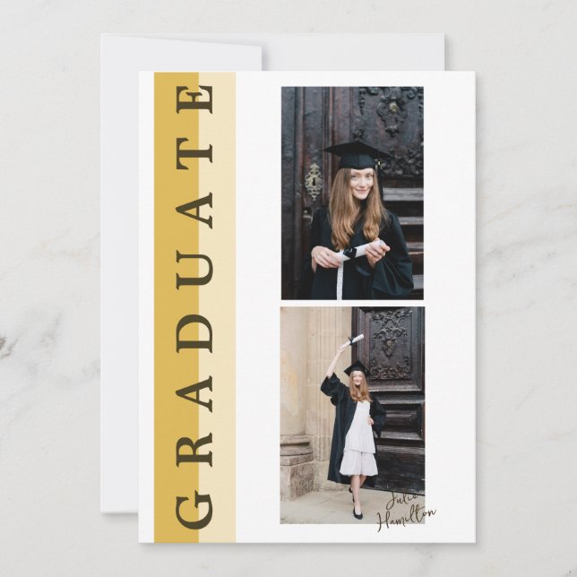 Carte de Faire-part de graduation linéaire en or b (Devant)