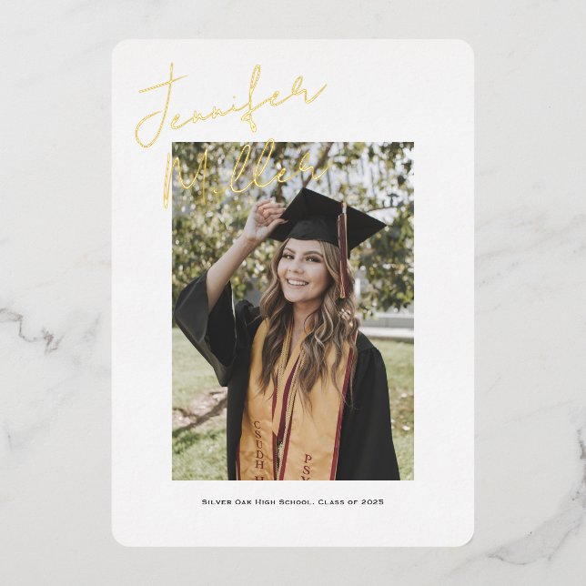 Carte de faire-part de graduation simple de script (Devant)