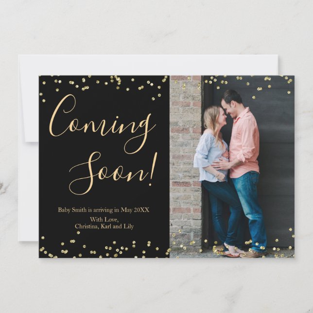 Carte de Faire-part de grossesse Confetti en or no (Devant)
