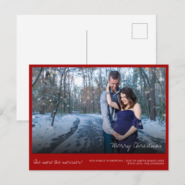 Carte de Faire-part de grossesse de Noël rouge (Devant / Derrière)