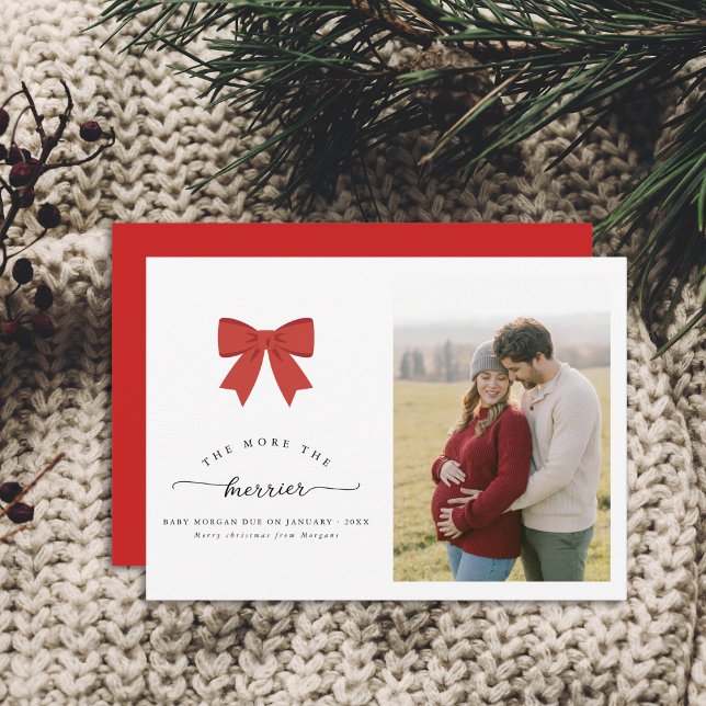 Carte de Faire-part de grossesse Red Bow Christmas (Créateur téléchargé)