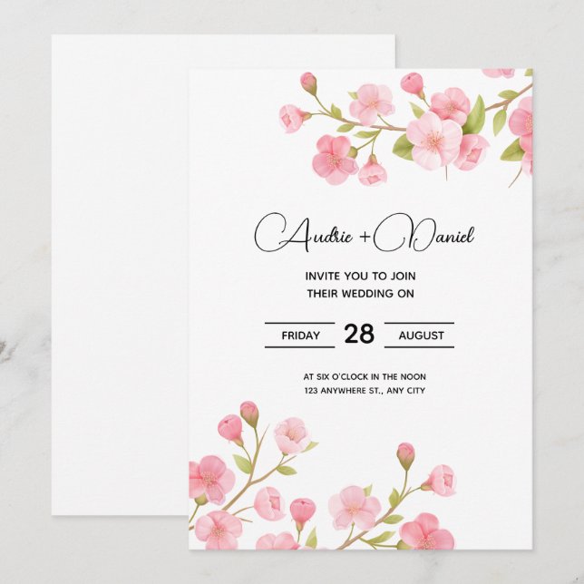 Carte de Faire-part de mariage à la cerise de Saku (Devant / Derrière)