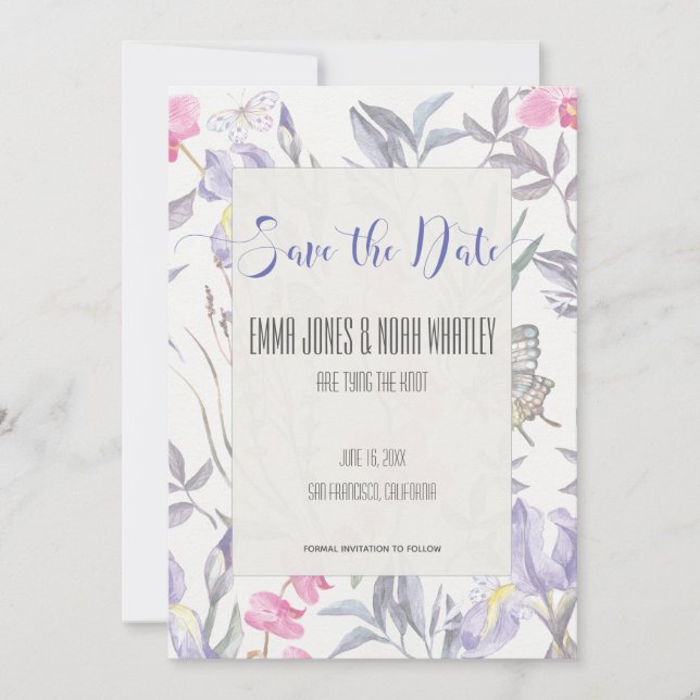 Carte de faire-part de mariage à l'aquarelle Iris  (Devant)