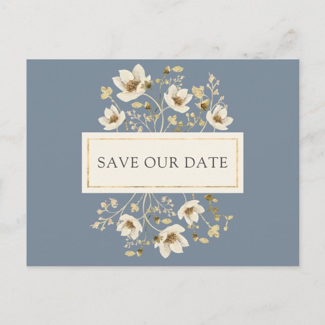 Carte de faire-part de mariage à motif floral bleu (Devant)