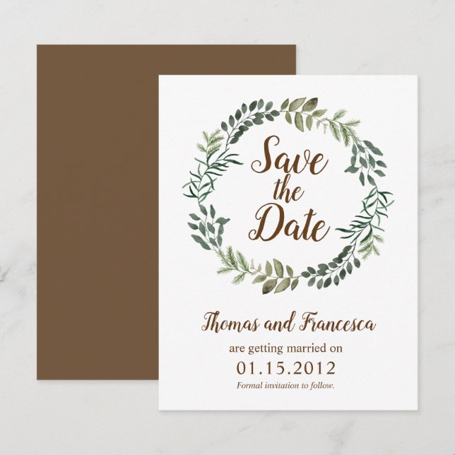 Carte de Faire-Part de Mariage aux Feuilles Rustiq (Devant / Derrière)