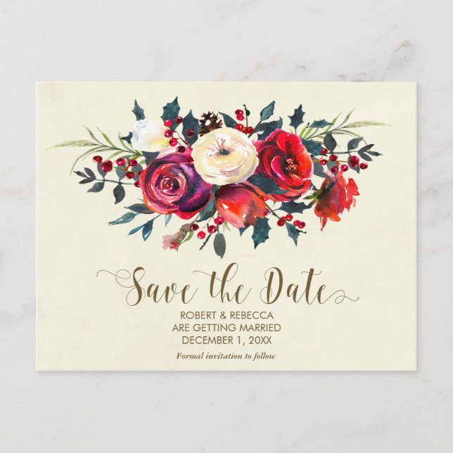 carte de faire-part de mariage d'hiver avec des ba (Devant)