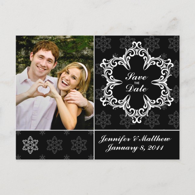 Carte de faire-part de mariage d'hiver - N&B (Devant)