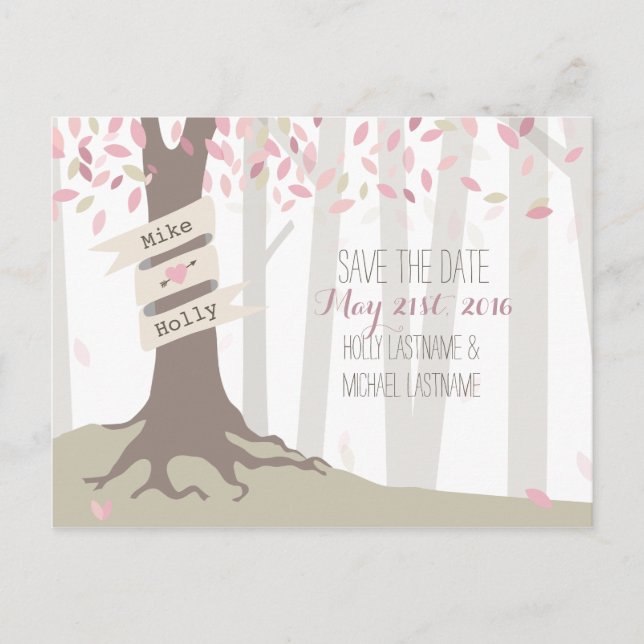 Carte de faire-part de mariage en bois rosé à la f (Devant)