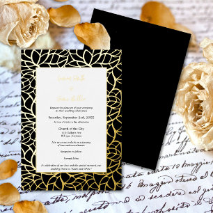 Carte de Faire-part de mariage Feuille Black Gold