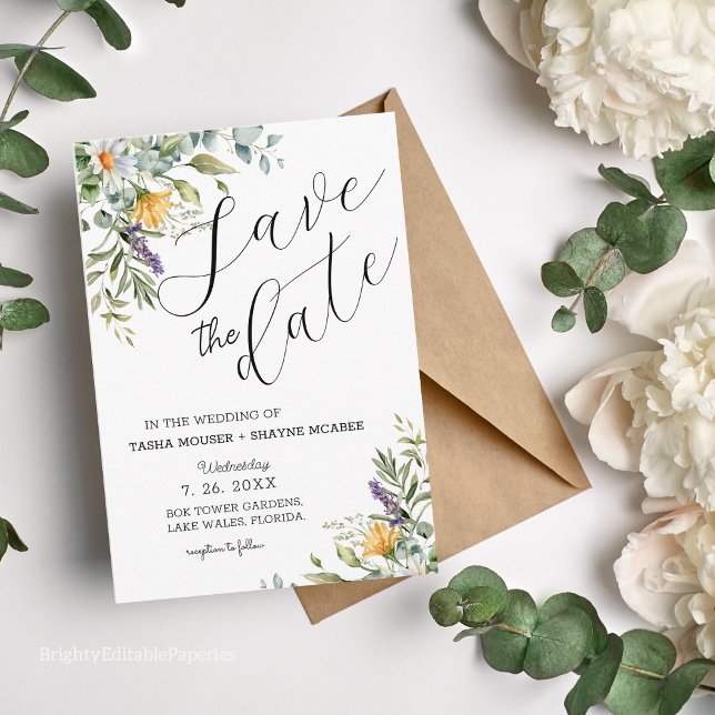 Carte de Faire-Part de Mariage Fleurs Sauvages (Announce your wedding or special event in style with our unique watercolor design.)