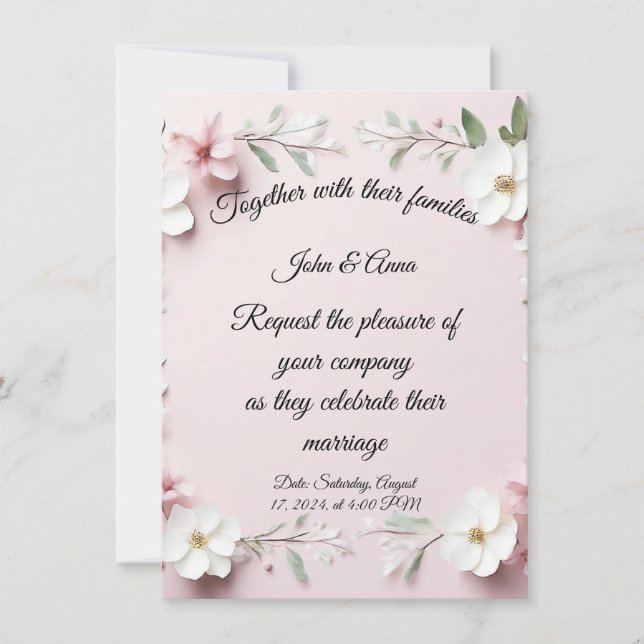 Carte de faire-part de mariage florale (Devant)